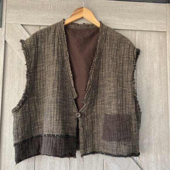 100% Cotton Double Sided Vest, OS, brown/khaki color - Picture 2 of 11